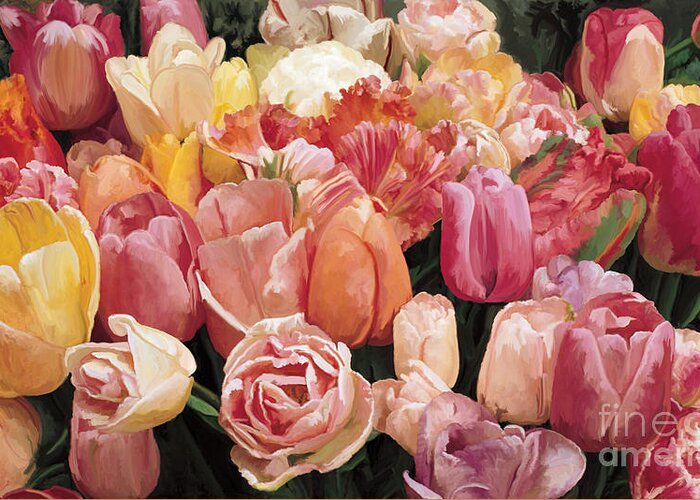 Tulips Greeting Card featuring the painting Nikki's Tulips by Tim Gilliland