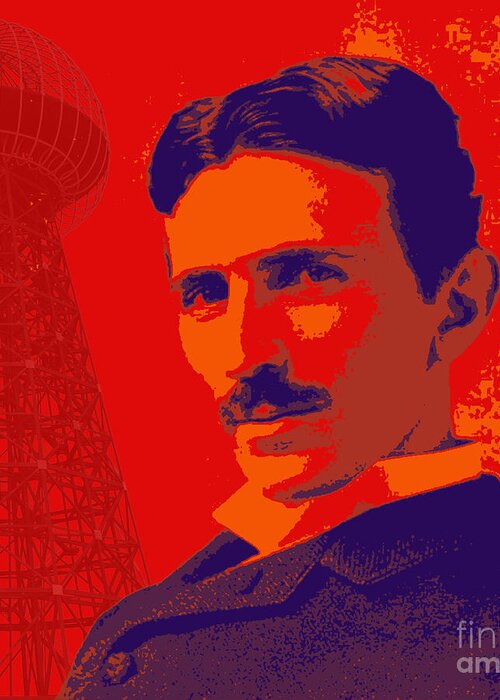 Pop Art Greeting Card featuring the digital art Nikola Tesla #1 by Jean luc Comperat