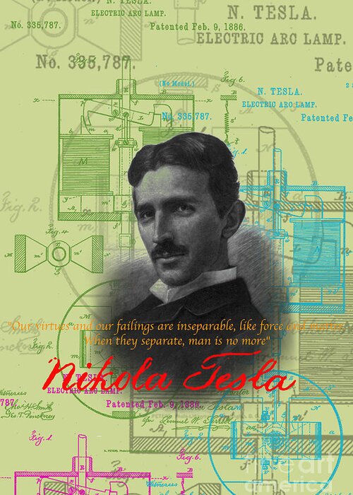 Nikola Tesla Greeting Card featuring the digital art Nikola Tesla #3 by Jean luc Comperat