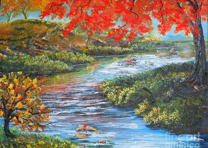 Nixon Greeting Card featuring the painting Nixon's Brilliant View of Fall Alongside the Rapidan River by Lee Nixon