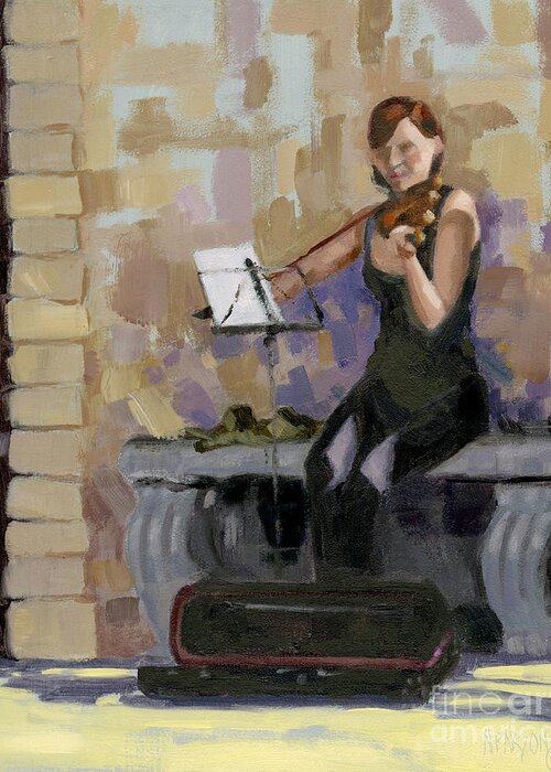 Female Musician Greeting Card featuring the painting SOLD No. 2 Trio in Triptych by Nancy Parsons