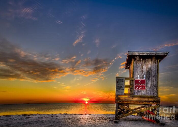 Gulf Of Mexico Sunset Greeting Card featuring the photograph No Life Guard On Duty by Marvin Spates