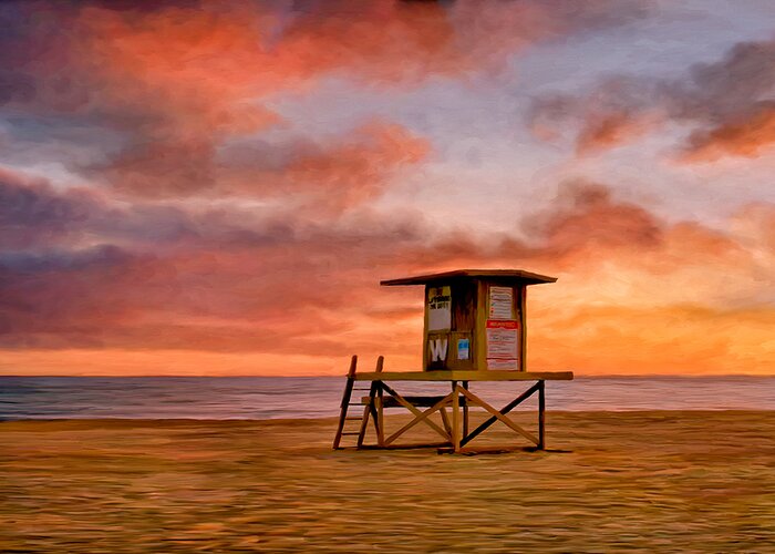 Lifeguard Shack Greeting Card featuring the painting No Lifeguard on Duty at the Wedge by Michael Pickett