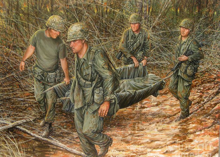 Vietnam War Art Greeting Card featuring the painting No one left behind by Bob George