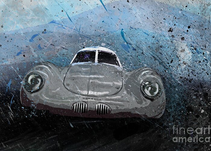 Porsche Greeting Card featuring the painting No rain delay by Alan Greene
