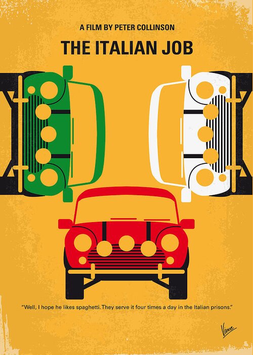 The Greeting Card featuring the digital art No279 My The Italian Job minimal movie poster by Chungkong Art