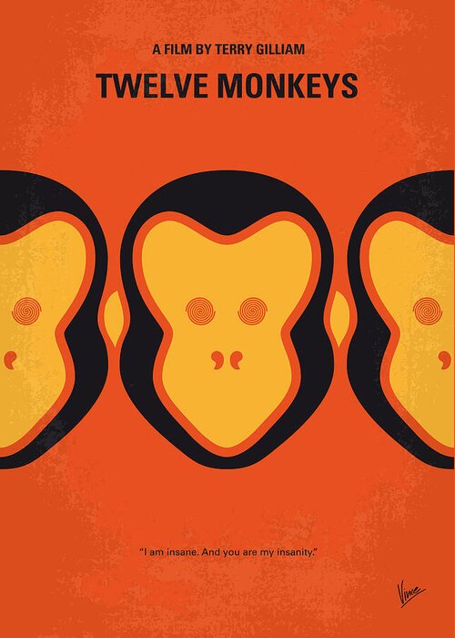 12 Monkeys Greeting Card featuring the digital art No355 My 12 MONKEYS minimal movie poster by Chungkong Art