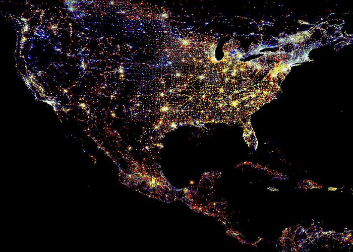 Central America Greeting Card featuring the photograph North America At Night by Noaa/science Photo Library