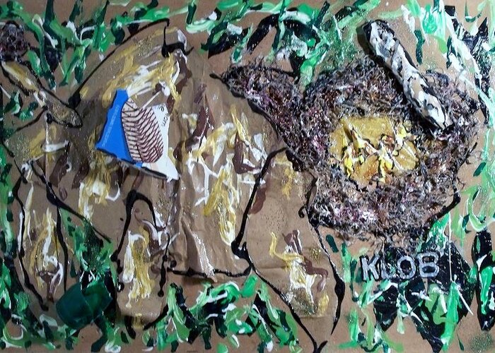 Bison Buffalo Animal Herd Greeting Card featuring the painting north American Bison with trash bits for realism by Kevin OBrien