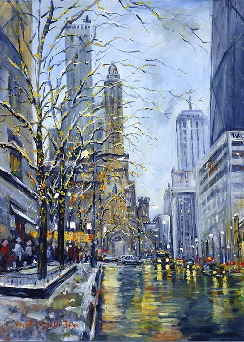 North Michigan Avenue Greeting Card featuring the painting North Michigan Avenue by Ingrid Dohm