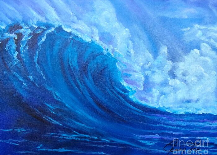 Huge Wave Greeting Card featuring the painting Wave V1 by Jenny Lee