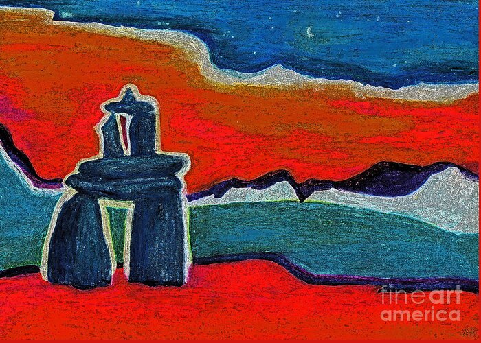 Inukshuk Greeting Card featuring the painting North Story Inukshuk by jrr by First Star Art