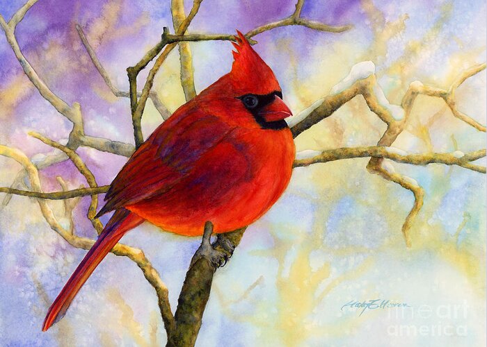 Cardinal Greeting Card featuring the painting Northern Cardinal by Hailey E Herrera