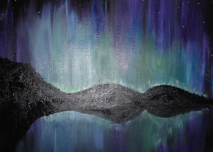 Northern Lights Greeting Card featuring the painting Northern Lights of Laboradite by Angie Butler