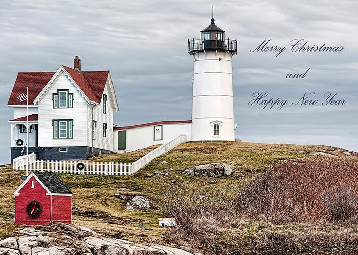 Maine Greeting Card featuring the photograph Nubble Light Christmas Card by Richard Bean