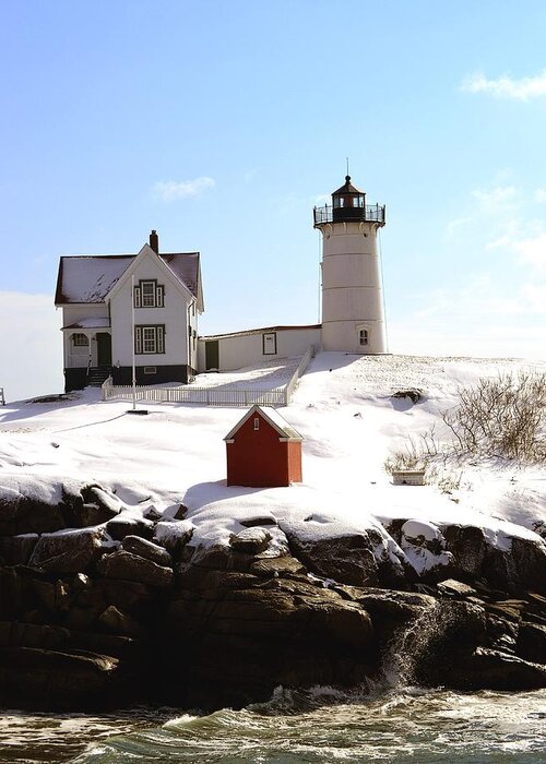 nubble Light Greeting Card featuring the photograph Nubble Lighthouse - First Day of Spring by Nina-Rosa Dudy