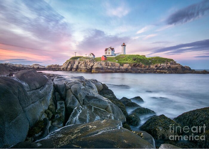 Nubble Lighthouse Greeting Card featuring the photograph Nubble Sunset by Scott Thorp