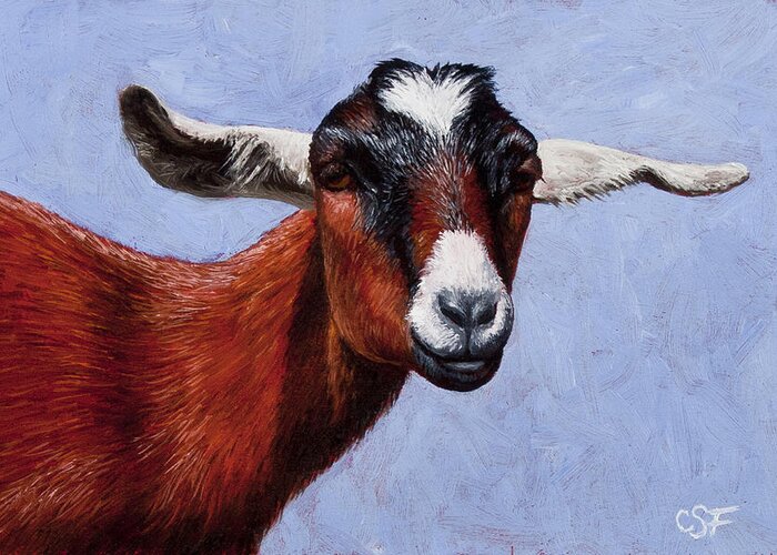 Goat Greeting Card featuring the painting Nubian Red by Crista Forest