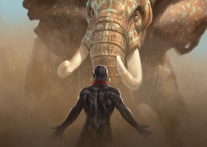 Elephant Greeting Card featuring the digital art Nubian Warriors by Aaron Blaise