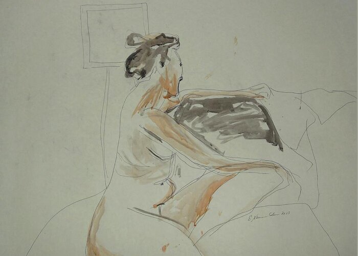 Nude Contemplating Greeting Card featuring the painting Nude Contemplating by Esther Newman-Cohen
