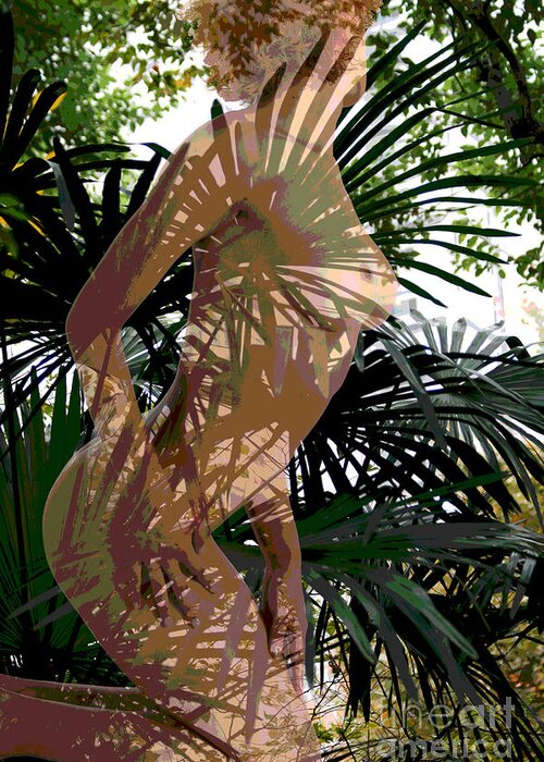 Nude Greeting Card featuring the digital art Nude peeking through the Palms by Jack Ader