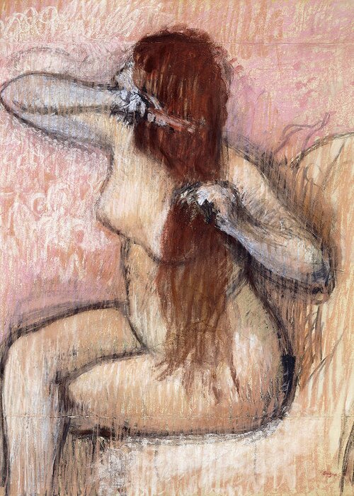 1880s Greeting Card featuring the painting Nude Seated Woman Arranging her Hair Femme nu assise se coiffant by Edgar Degas
