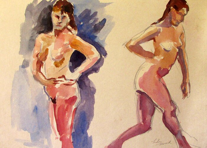 Nude Greeting Card featuring the painting Nude Study by Linda Novick