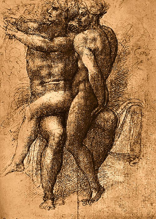 Nude Study Number One Greeting Card featuring the painting Nude Study Number One by Michelangelo Buonarroti