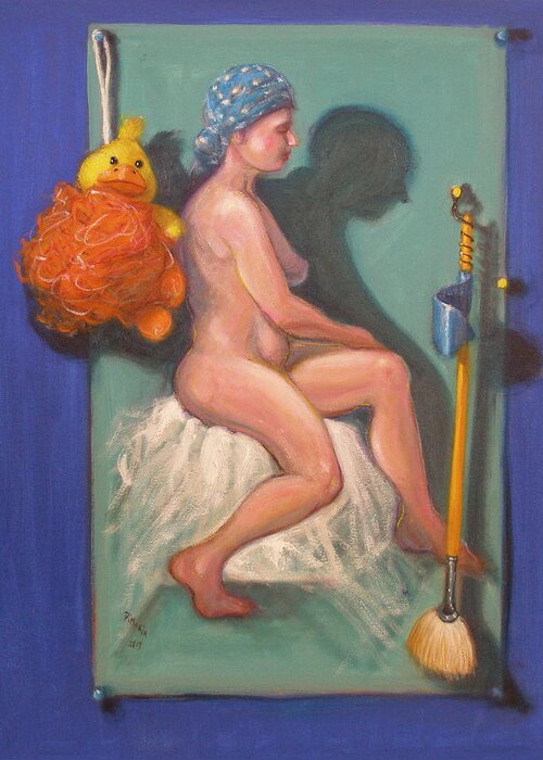 Realism Greeting Card featuring the painting Nude with Duckie by Donelli DiMaria