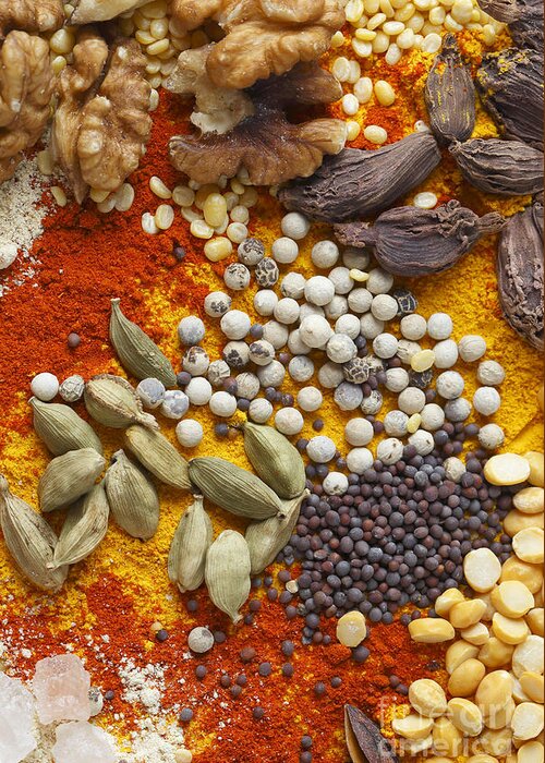 Spice Greeting Card featuring the photograph Nuts pulses and spices by Paul Cowan