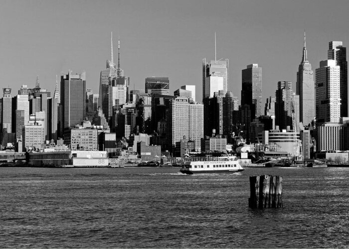 Best New York Skyline Greeting Card featuring the photograph NY Skyline in Black and White by Mitchell R Grosky