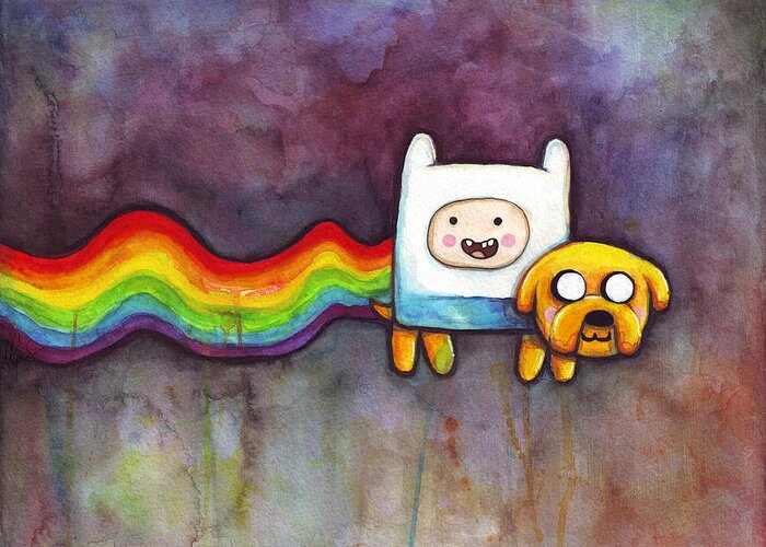 Nyan Cat Greeting Card featuring the painting Nyan Time by Olga Shvartsur