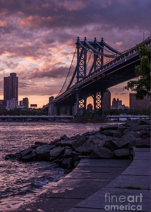 Nyc Greeting Card featuring the photograph NYC- Manhatten Bridge at night by Hannes Cmarits