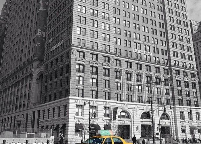 Highline Greeting Card featuring the photograph #nyctaxi #colorsplash #newyork by Mike Fletcher