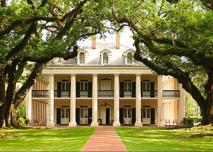 Oak Alley Plantation Greeting Card featuring the photograph Oak Alley Mansion by Photography By Sai