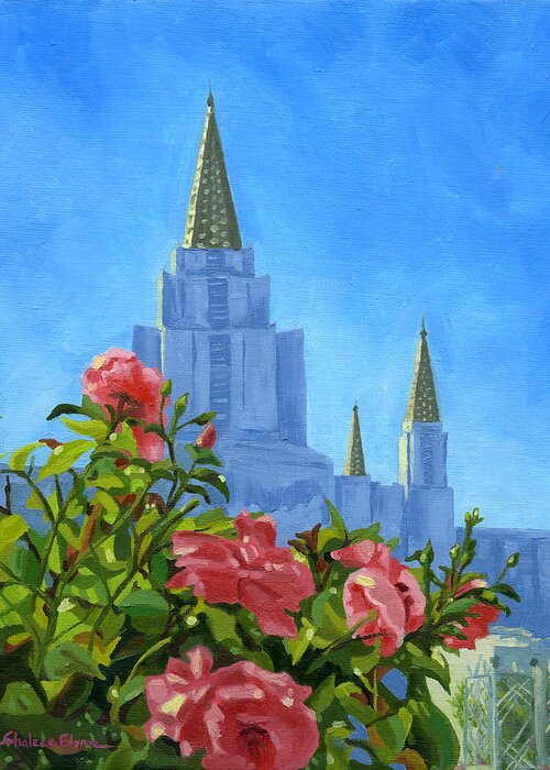 Oakland Temple Greeting Card featuring the painting Oakland California LDS Temple by Shalece Elynne