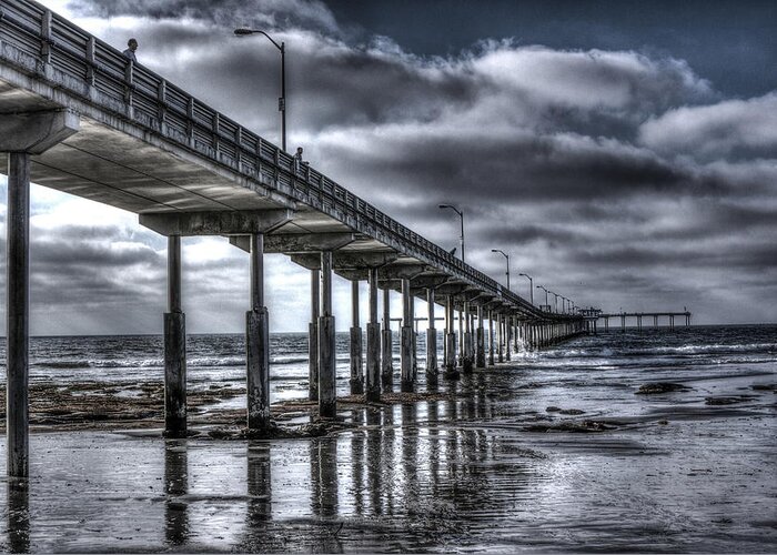 Pier Greeting Card featuring the digital art Ocean Beach Pier by Photographic Art by Russel Ray Photos