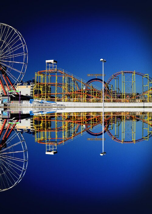 Ocean City Greeting Card featuring the photograph Ocean City Amusement Pier Reflections by Bill Swartwout
