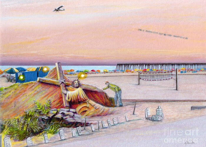 Ocean City Maryland Greeting Card featuring the painting Ocean City Sand Sculpture by Albert Puskaric