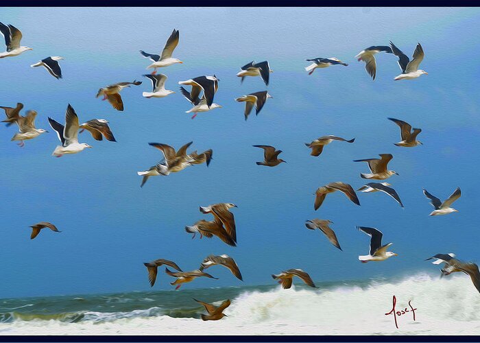 Seagulls Greeting Card featuring the painting October Gulls by Josef Kelly
