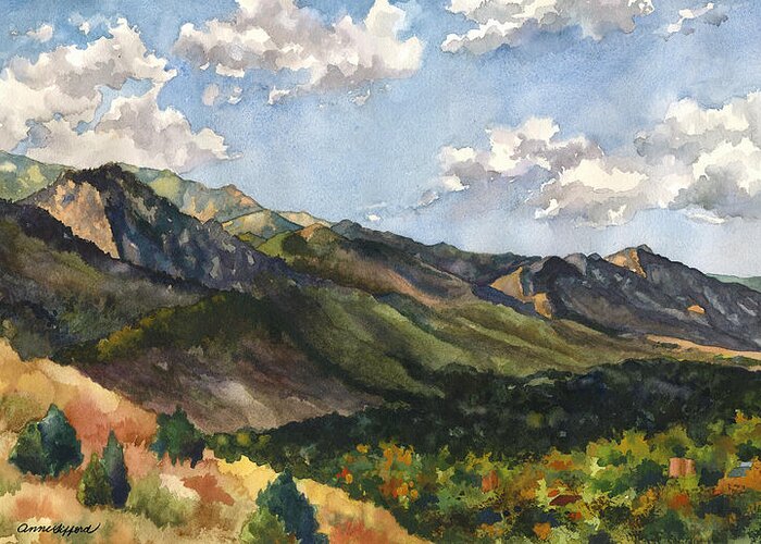 Colorado Front Range Painting Greeting Card featuring the painting October Shadows by Anne Gifford