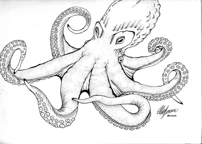octopus postcard zentangle art. Octopus card octopus birthday card mother's day card postcard art black and white blank greeting card