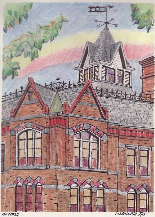Images Of Beverly Greeting Card featuring the drawing Odd Fellow Building by Paul Meinerth