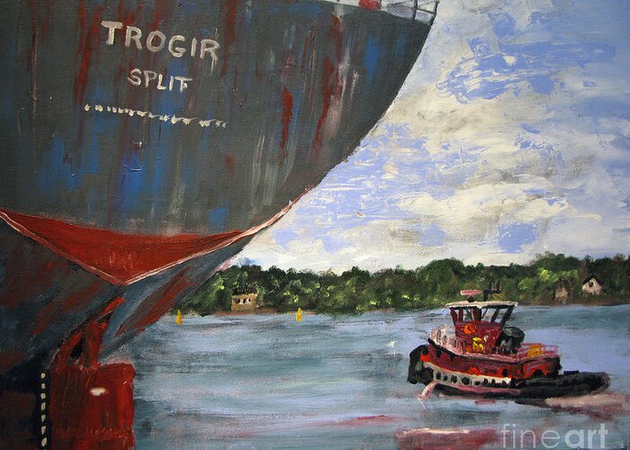 #tugboats #morantugs Greeting Card featuring the painting Off to Work by Francois Lamothe