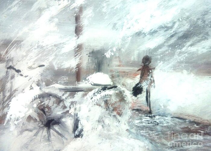 #ice Strom Greeting Card featuring the painting Off to Work by Trilby Cole