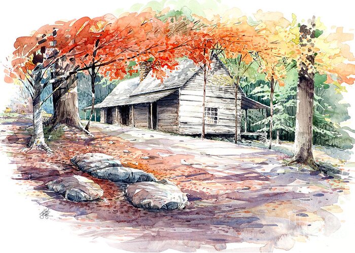 Landscape Greeting Card featuring the painting Ogle Farmhouse by Bob George