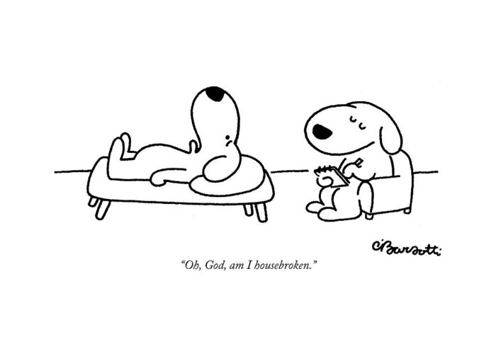 Dogs - General Greeting Card featuring the drawing Oh, God, Am I Housebroken by Charles Barsotti