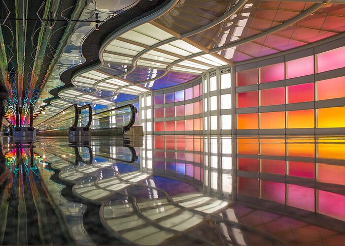 Illuminated Art Greeting Card featuring the photograph O'Hare Airport Underpass 1 by Judith Barath