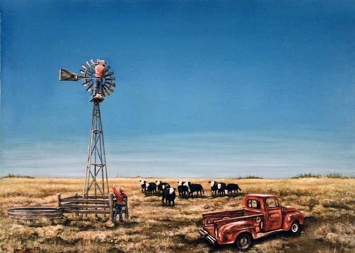 Oil Greeting Card featuring the painting Oil Change by Laurie Tietjen