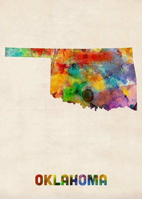 United States Map Greeting Card featuring the digital art Oklahoma Watercolor Map by Michael Tompsett